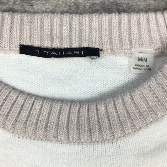 T Tahari Thick Stripe Colorblock Pullover Sweater White Beige Sz M - Picture 6 of 12